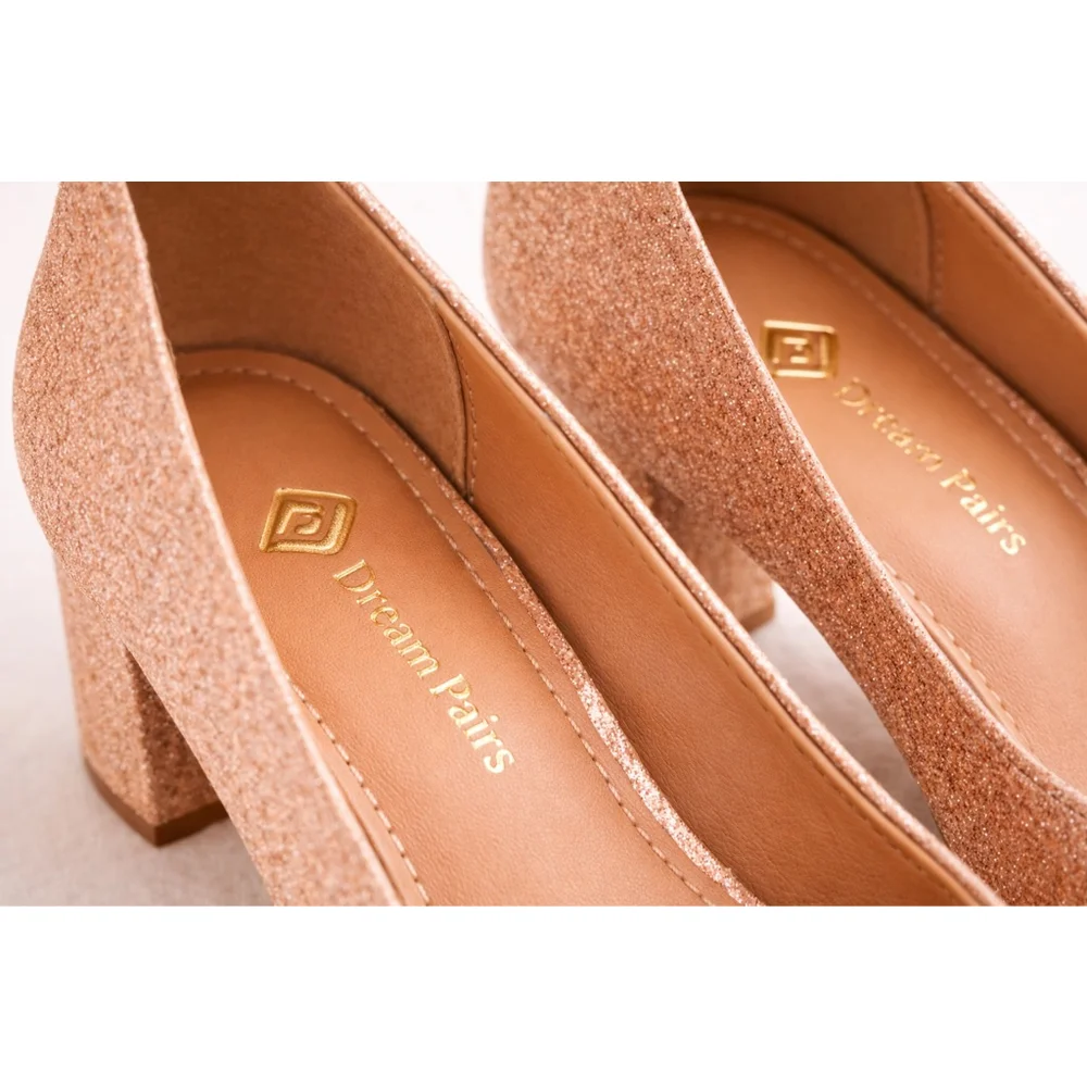 Dream Pairs Rose Gold Glitter Block Heels – Size 8